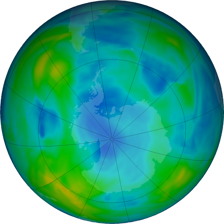 Antarctic ozone map for 06 June 2020